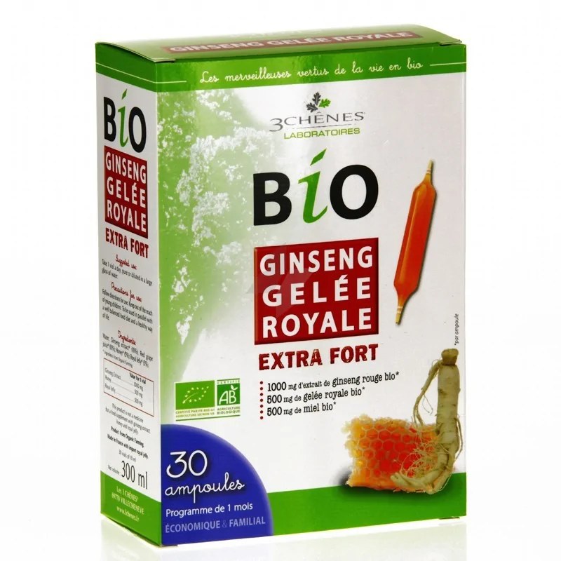 3 chênes 3 chênes Ginseng Gelée Royale BIO EXTRA FORT  30 AMPOULES