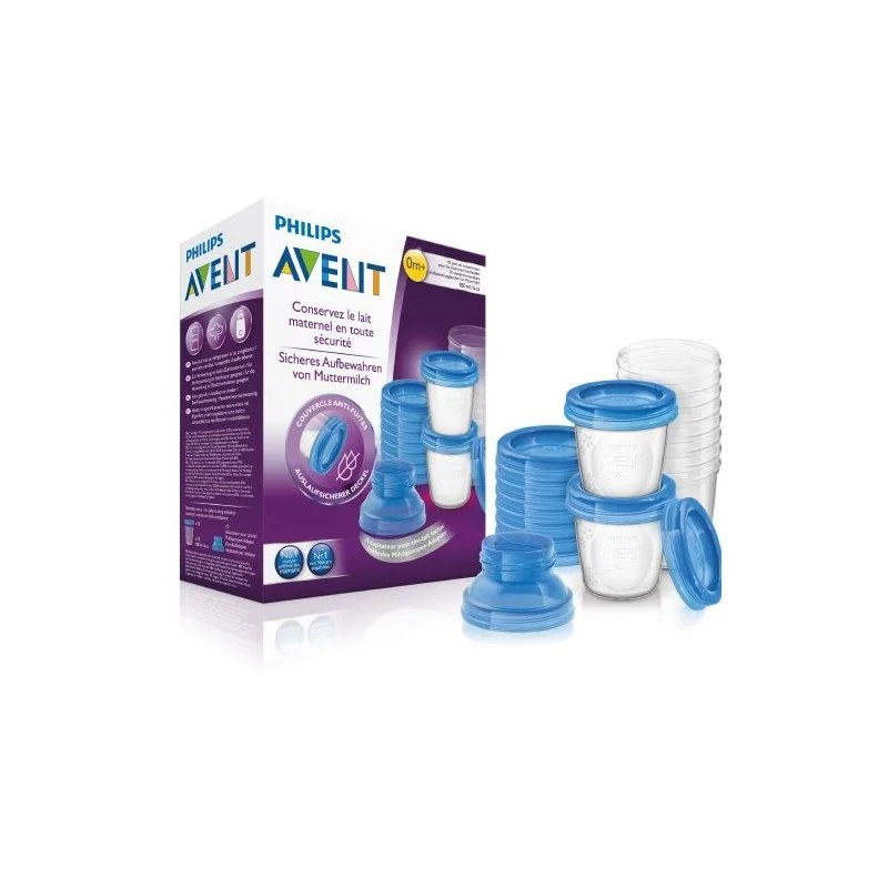 AVENT AVENT SYSTEME DE CONSERVATION DU LAIT MATERNEL VIA 10 POTS 180ML, 10 COUVERCLES ET 2 ADAPTEURS