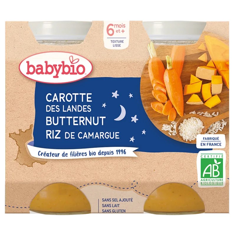 BABYBIO Babybio Carotte des Landes Courge Butternut & Riz de Camargue 2x200g