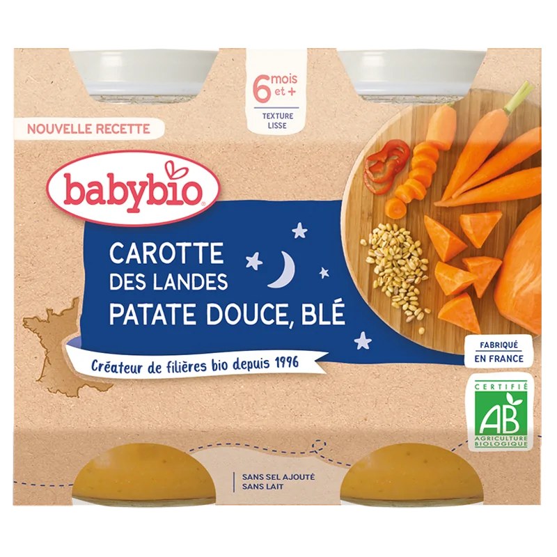 BABYBIO Babybio Carotte des Landes Patate Douce Blé 2x220G