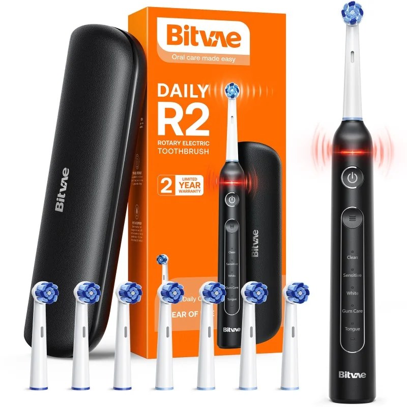 Bitvae Bitvae Brosse à dents électrique BVR2 8 têtes + 1 étui de voyage noire