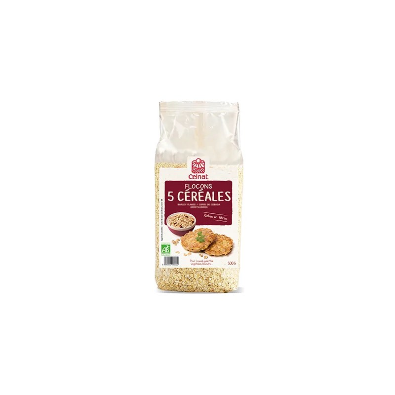 CELNAT CELNAT FLOCONS 5 CEREALES 500G (Blé, orge, avoine, seigle et riz)