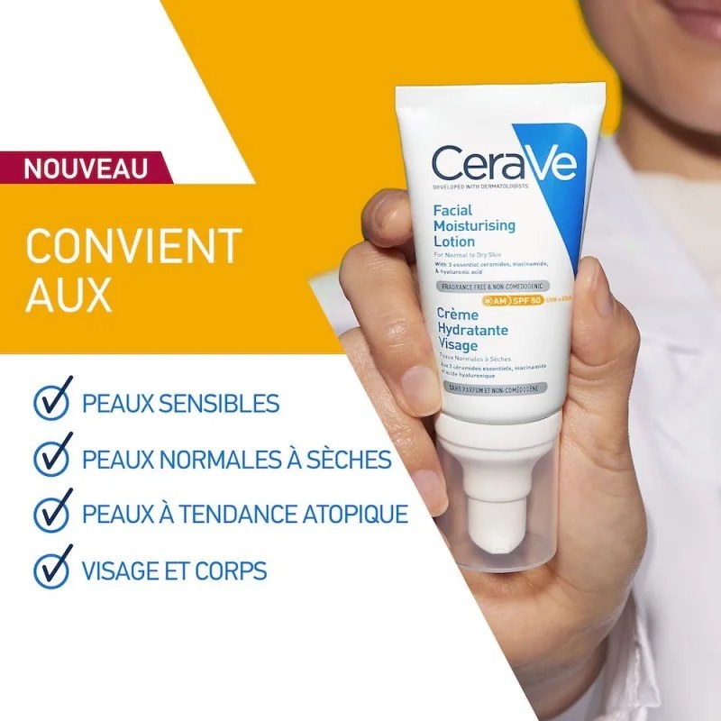 CERAVE   CeraVe Crème Hydratante Visage SPF50 Peaux Normales À Sèches  40ml — vue 2