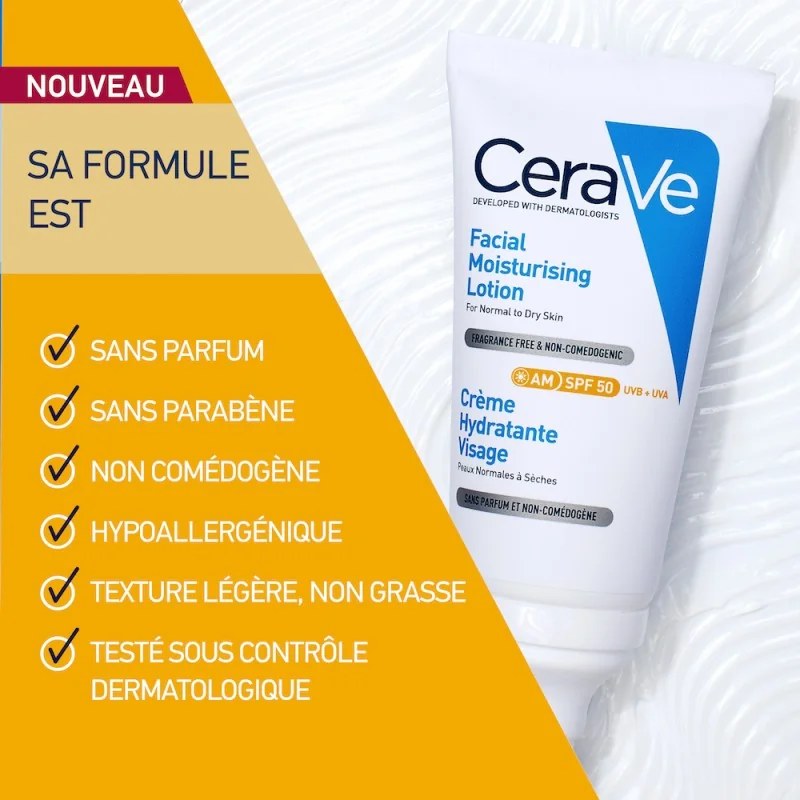 CERAVE   CeraVe Crème Hydratante Visage SPF50 Peaux Normales À Sèches  40ml — vue 3
