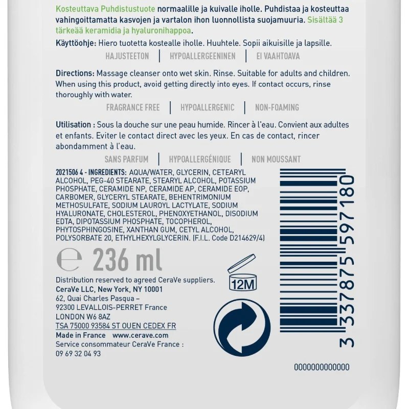 CERAVE   CERAVE CRÈME LAVANTE HYDRATANTE 236ML — vue 4