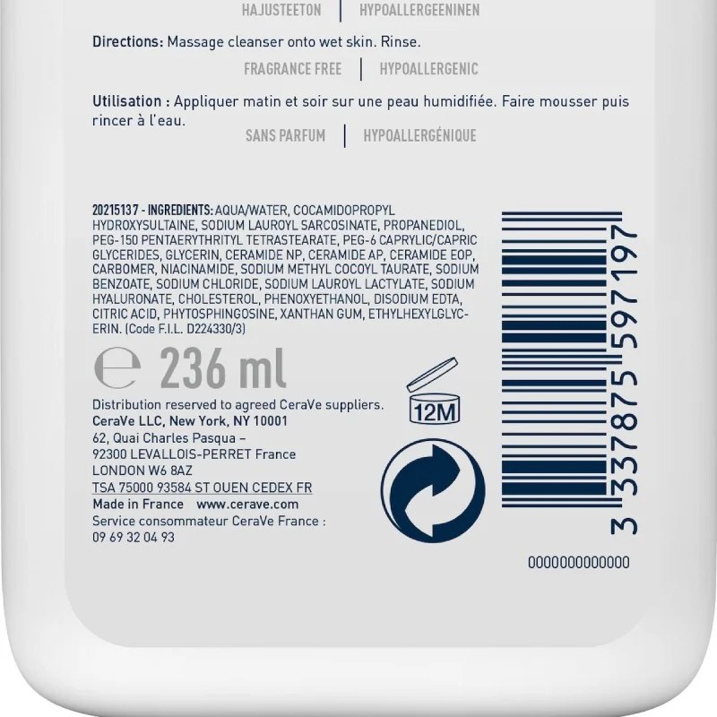 CERAVE   CERAVE GEL MOUSSANT PEAUX NORMALES À GRASSES 236ML — vue 4