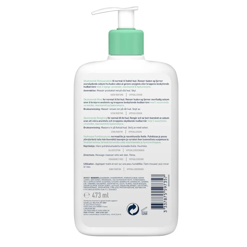 CERAVE   CERAVE GEL MOUSSANT PEAUX NORMALES À GRASSES 473ML — vue 3