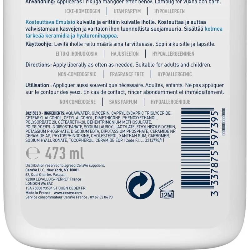 CERAVE   CERAVE LAIT HYDRATANT PEAUX SÈCHES A TRÈS SÈCHES 473ML — vue 5