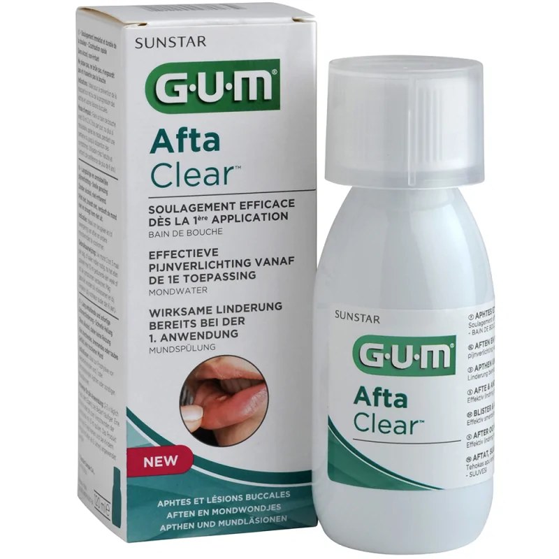 GUM SUNSTAR GUM AFTACLEAR BAIN DE BOUCHE APHTES ET LESIONS BUCCALES 120ML REF 2410