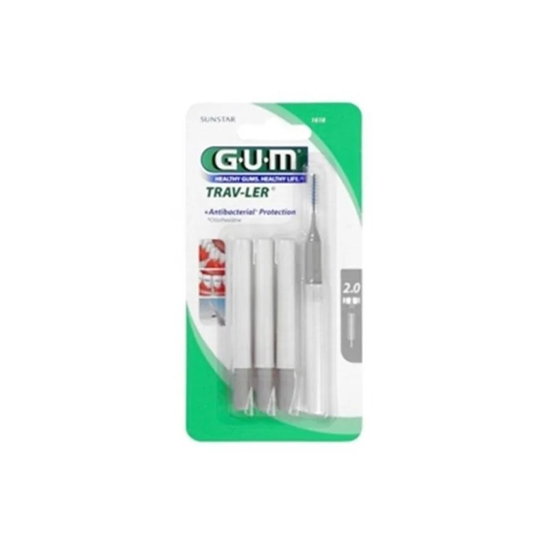 GUM SUNSTAR GUM TRAV-LER MANCHE PAR 4 UNITES AVEC BROSSETTE 2mm ref: 1618