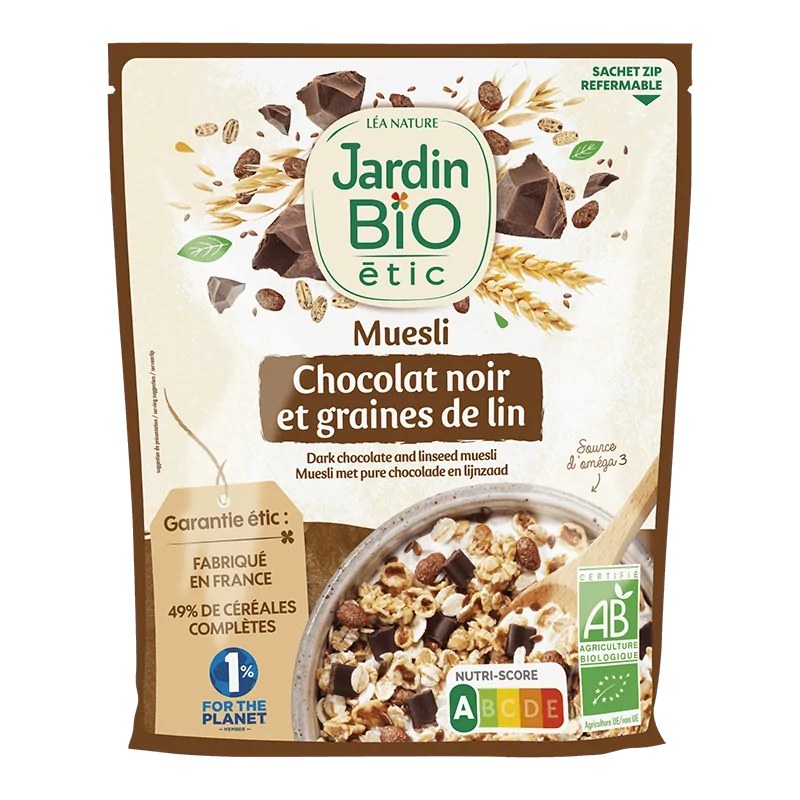JARDIN BIO JARDIN BIO MUESLI CHOCOLAT NOIR ET GRAINES DE LIN 375G