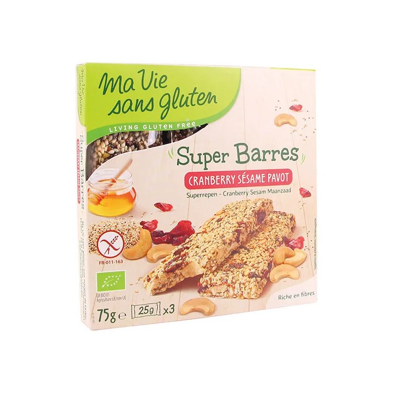 Ma Vie Sans Gluten MA VIE SANS GLUTEN BARRES SESAME CRANBERRIES PAVOT SG 75G