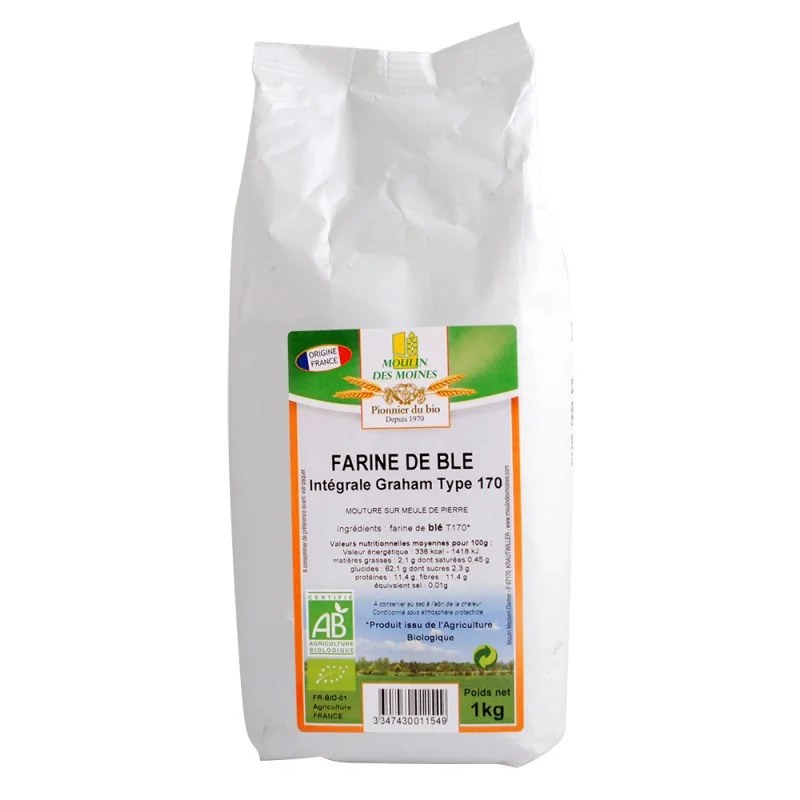 MOULIN DES MOINES FARINE DE BLE INTEGRALE GRAHAM 1KG