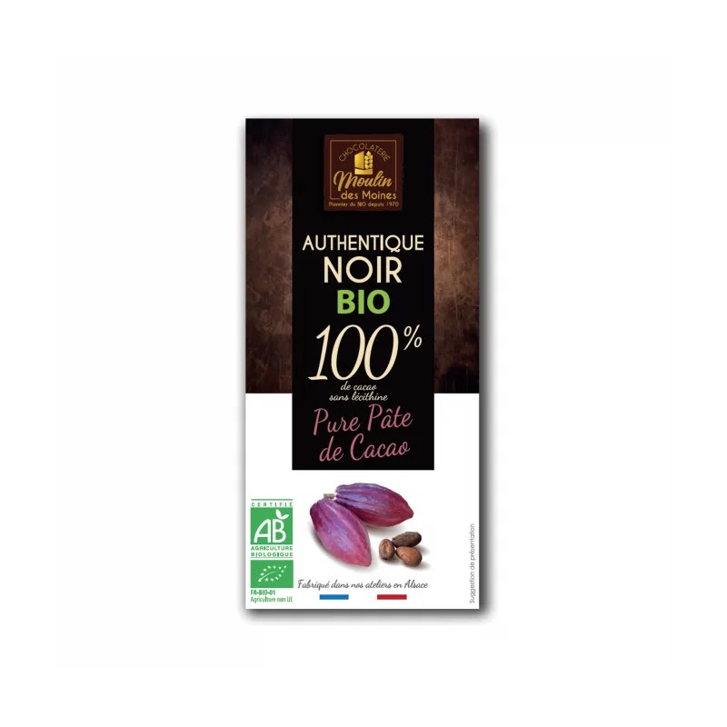 MOULIN DES MOINES MOULIN DES MOINES TABLETTE DE CHOCOLAT 100% CACAO 100G