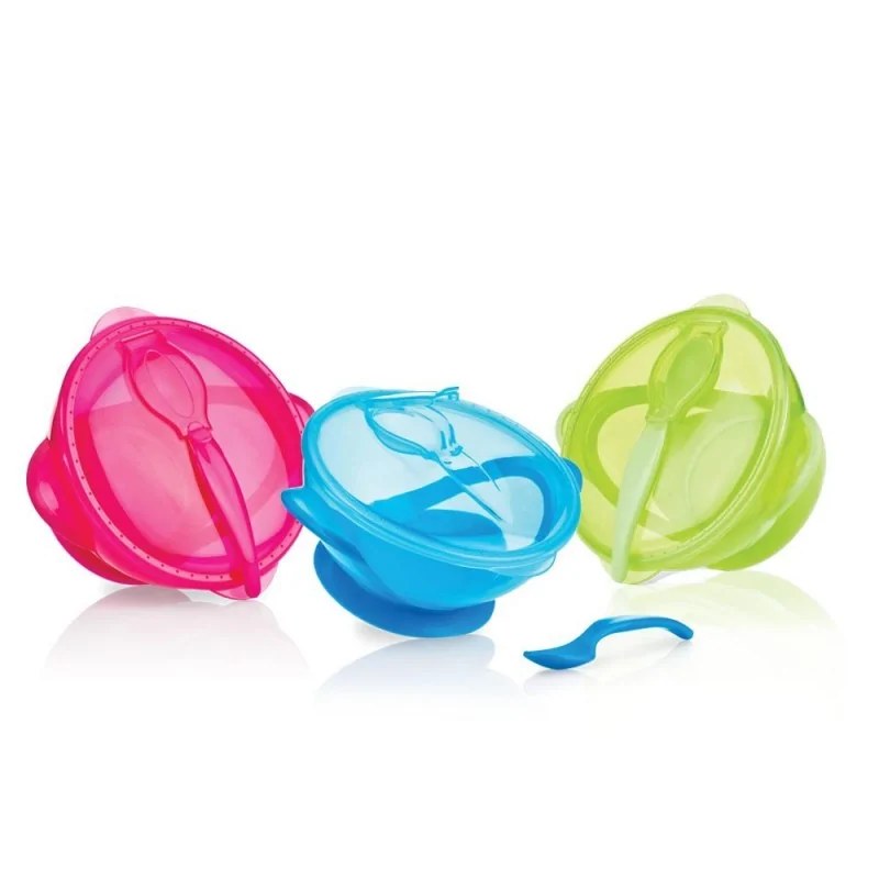 Nûby  Nûby Assiette profonde PP 300ml avec ventouse, cuillière et couvercle +9 mois Réf : ID5419 rose