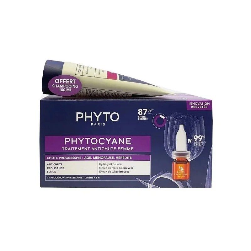 PHYTO PHYTO SET PHYTOCYANE TRAITEMENT ANTICHUTE FEMME CHUTE PROGRESSIVE + SHAMPOOING 100ML OFFERT