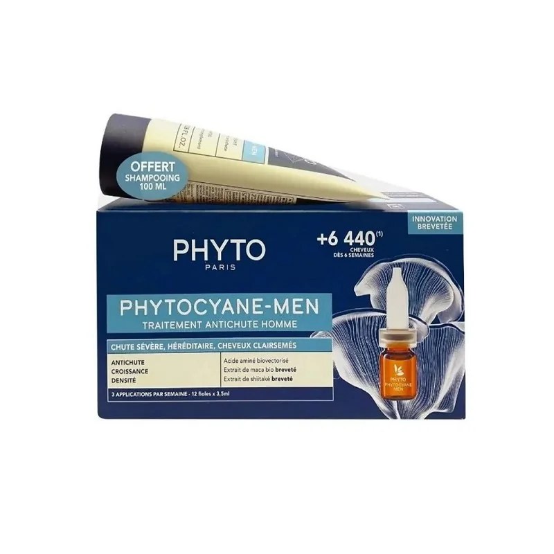 PHYTO PHYTO SET PHYTOCYANE TRAITEMENT ANTICHUTE HOMME CHUTE PROGRESSIVE + SHAMPOING 100ML OFFERT