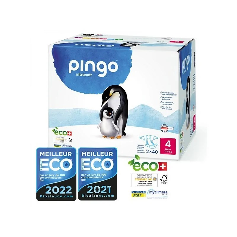 Pingo PINGO COUCHES ÉCOLOGIQUES JETABLES MAXI JUMBO TAILLE 4 (7-18KG) 2X40 COUCHES