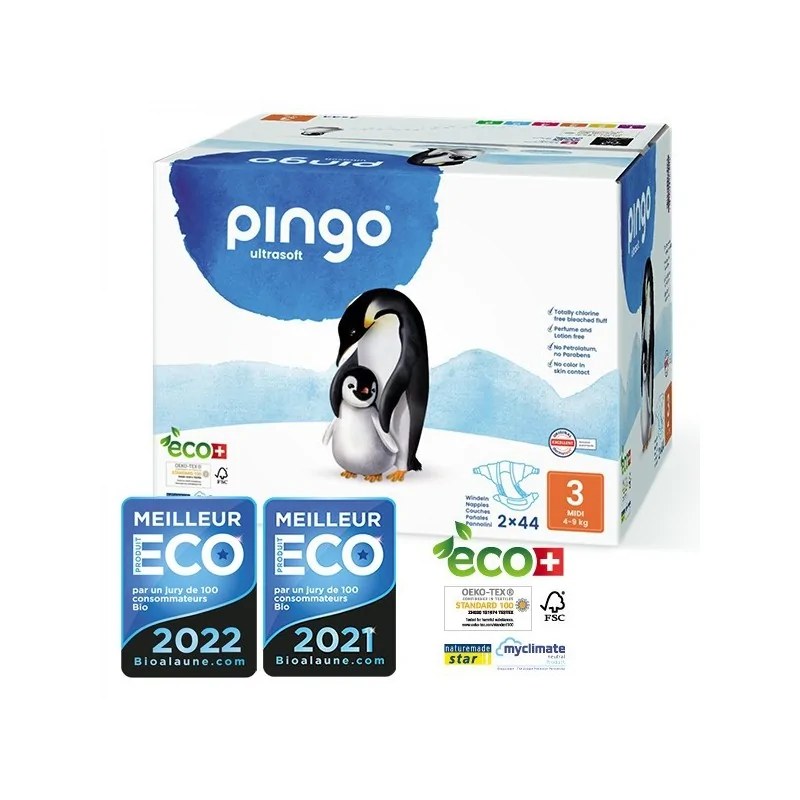 Pingo PINGO COUCHES ÉCOLOGIQUES JETABLES MIDI JUMBO TAILLE 3 (4-9KG) 2X44 COUCHES