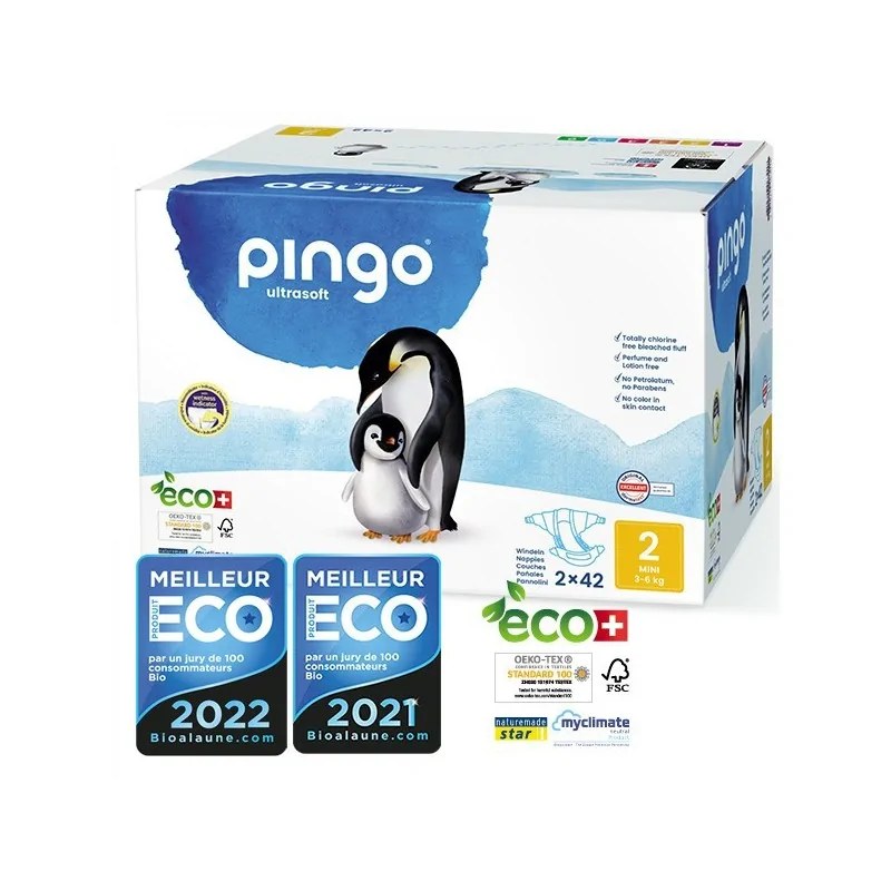 Pingo PINGO COUCHES ÉCOLOGIQUES JETABLES MINI JUMBO TAILLE 2 (3-6KG) 2X42 COUCHES