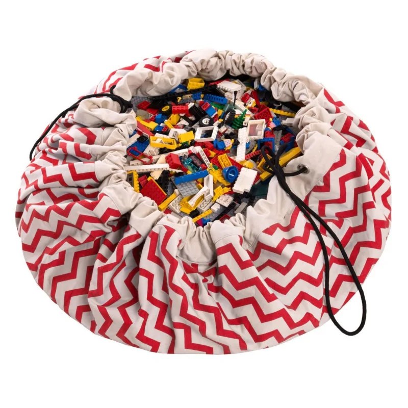 Play&go play&go Sac de rangement de jouets et tapis de jeux  motif Zigzag rouge et blanc