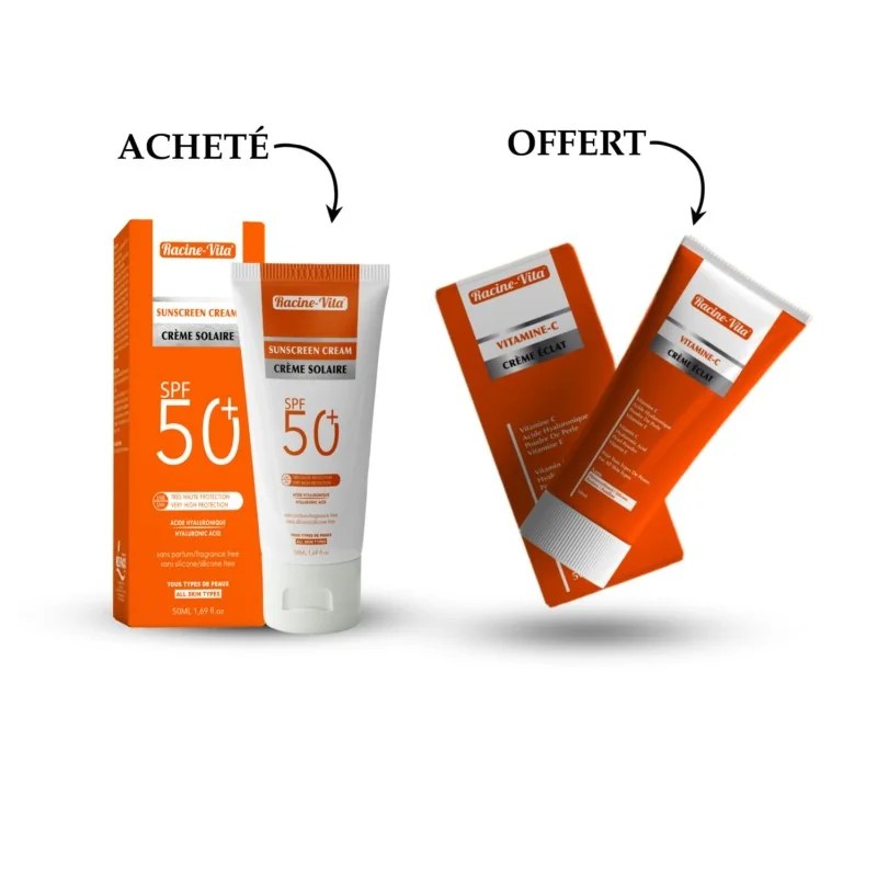 Racine-Vita Racine Vita creme solaire spf50 (50ml) + crème eclat à la vitamine c 50 ml offert