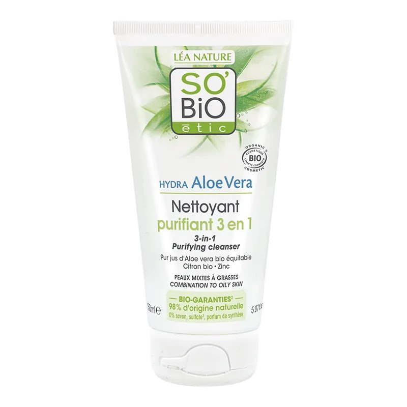 SO'BiO SO'BIO GEL NETTOYANT PURIFIANT 3 EN 1 "HYDRA ALOE VERA" 150 ML