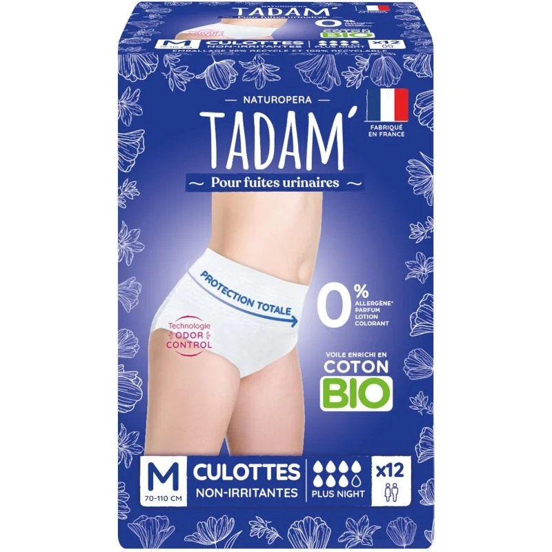 TADAM' TADAM' CULOTTES ECOLOGIQUES FUITES URINAIRES JETABLES NUIT TAILLE M 12U