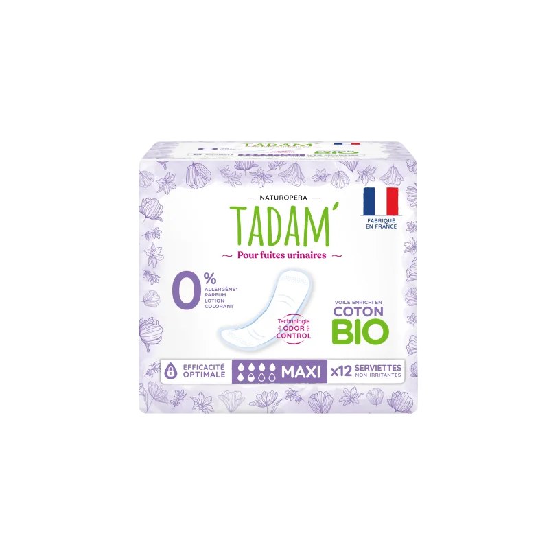 TADAM' TADAM' SERVIETTES ECOLOGIQUES FUITES URINAIRES MAXI 12U