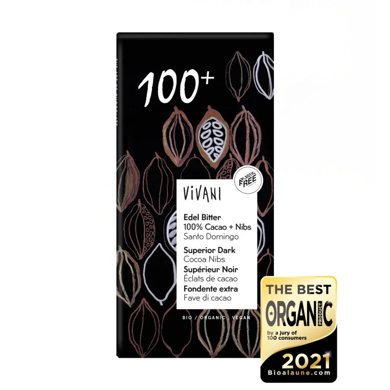 VIVANI VIVANI TABLETTE DE CHOCOLAT SUP  100% CACAO 80G