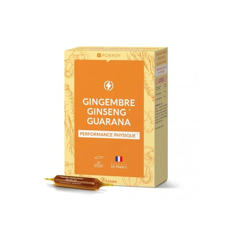 YVES PONROY YVES PONROY PERFORMANCES PHYSIQUES GINGEMBRE GINSENG GUARANA 20 AMPOULES
